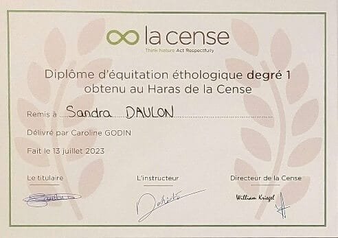 Diplôme Degré 1 La Cense Sandra DAULON